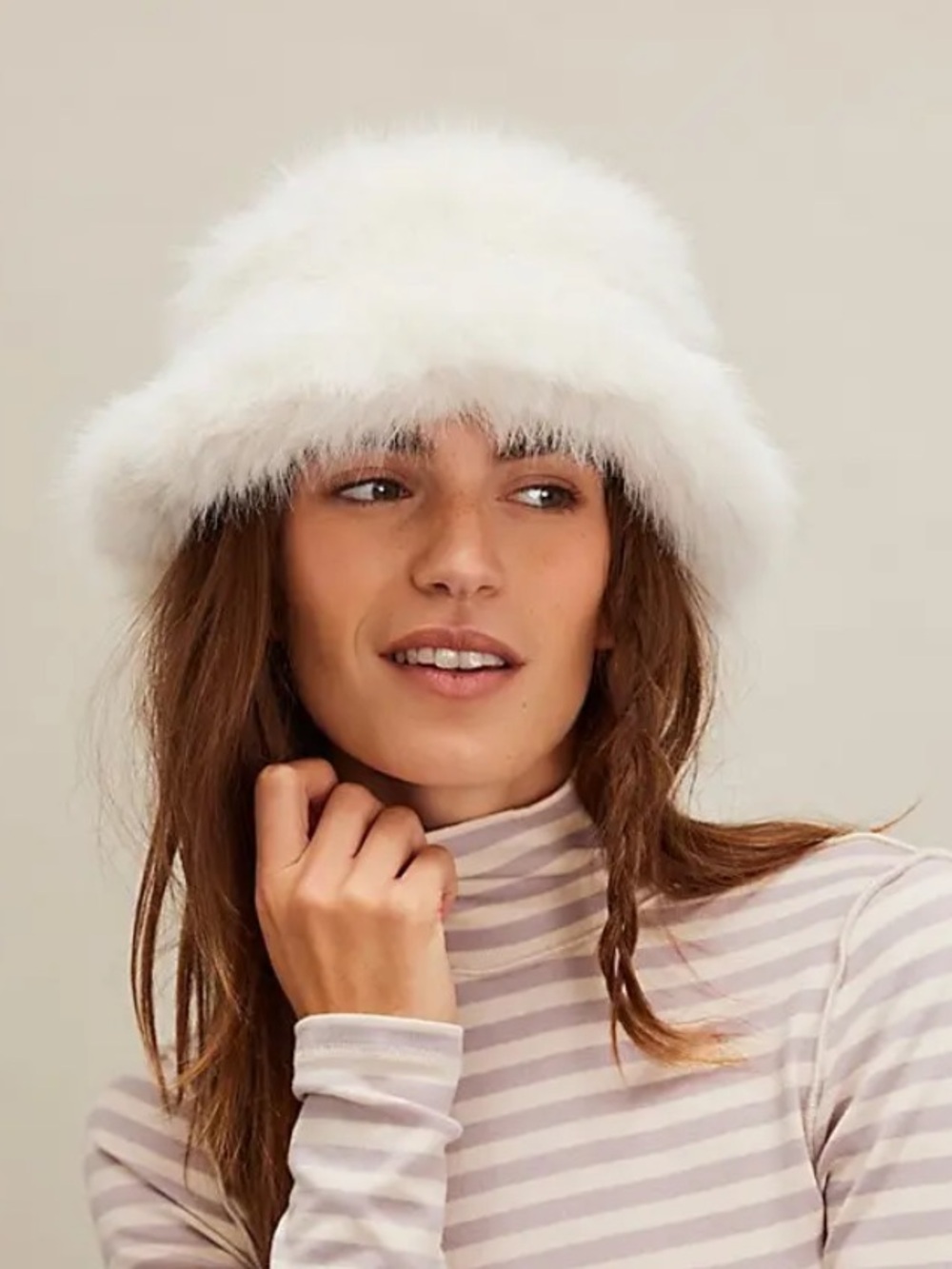 Free People Faux Fur Bucket Hat in Ivory | NWT